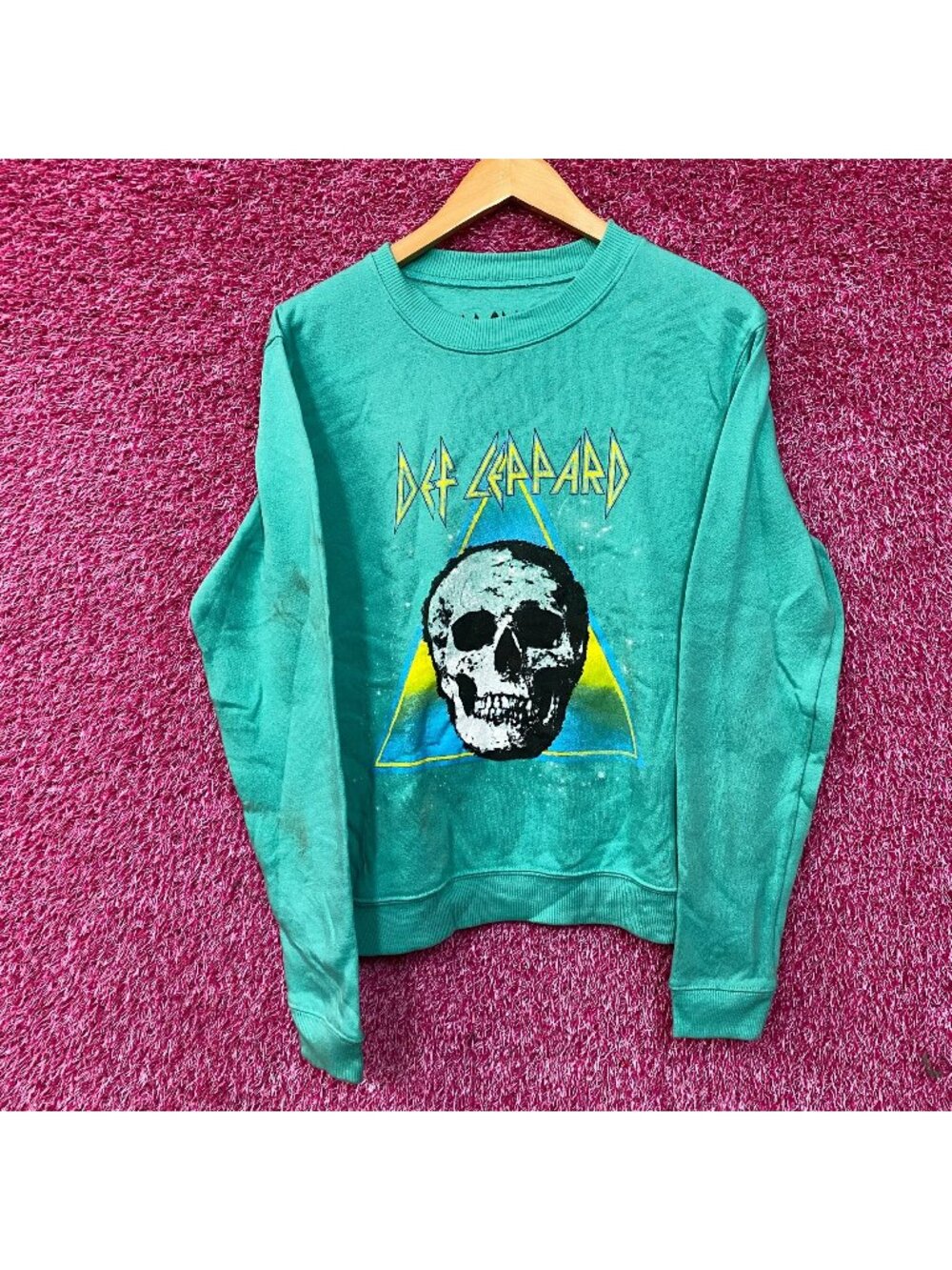 Def Leppard Retro Active Skull Crew Neck Teal Sweatshirt Small